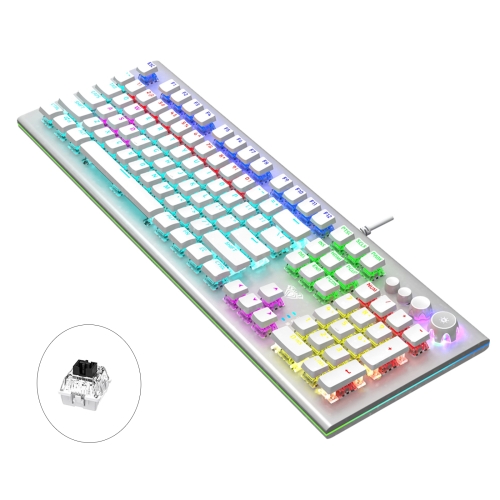 

AULA S2096 108 Keys USB Flank Cool Light Mechanical Gaming Keyboard, Black Shaft(Silver White)