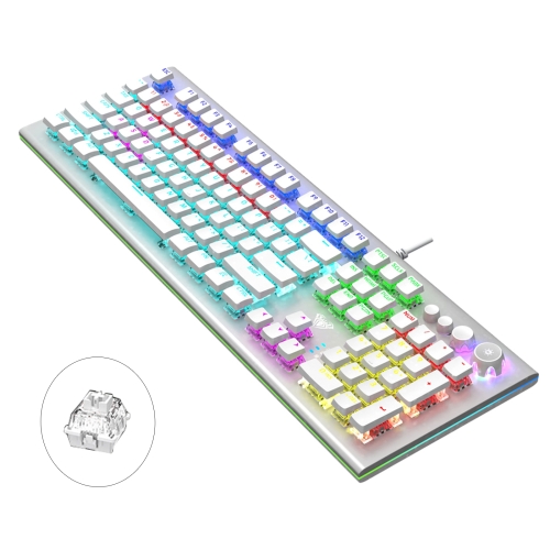 

AULA S2096 108 Keys USB Flank Cool Light Mechanical Gaming Keyboard, Ice Shaft(Silver White)
