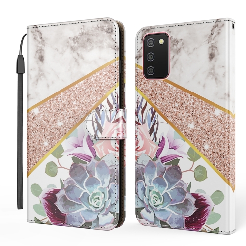 

For Samsung Galaxy A02s / M02s Marble Horizontal Flip TPU+PU Leather Case with Holder & Card Slots & Wallet & Photo Frame & Lanyard(Flower Texture)