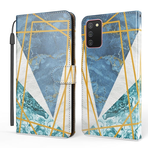 

For Samsung Galaxy A02s / M02s Marble Horizontal Flip TPU+PU Leather Case with Holder & Card Slots & Wallet & Photo Frame & Lanyard(Blue White)