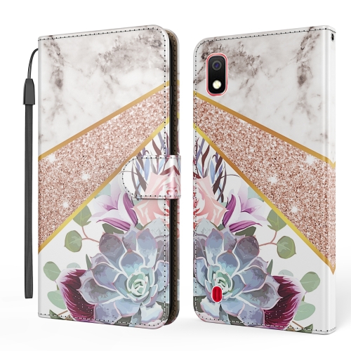 

For Samsung Galaxy A10 Marble Horizontal Flip TPU+PU Leather Case with Holder & Card Slots & Wallet & Photo Frame & Lanyard(Flower Texture)