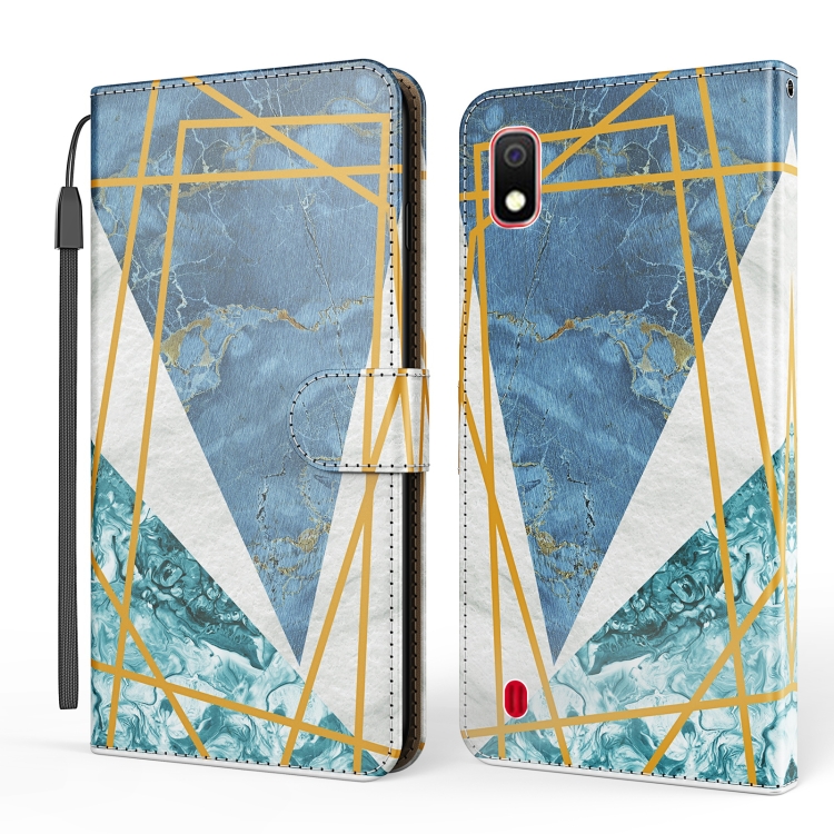 

For Samsung Galaxy A10 Marble Horizontal Flip TPU+PU Leather Case with Holder & Card Slots & Wallet & Photo Frame & Lanyard(Blue White)
