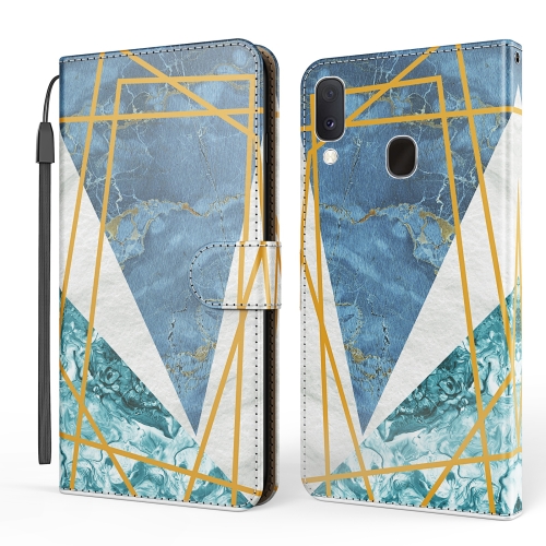 

For Samsung Galaxy A10e / A20e Marble Horizontal Flip TPU+PU Leather Case with Holder & Card Slots & Wallet & Photo Frame & Lanyard(Blue White)