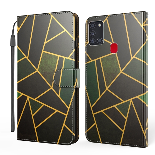 

For Samsung Galaxy A21s Marble Horizontal Flip TPU+PU Leather Case with Holder & Card Slots & Wallet & Photo Frame & Lanyard(Black Green)