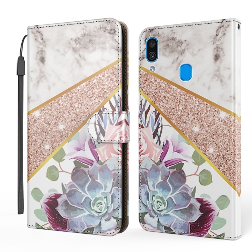 

For Samsung Galaxy A30 Marble Horizontal Flip TPU+PU Leather Case with Holder & Card Slots & Wallet & Photo Frame & Lanyard(Flower Texture)