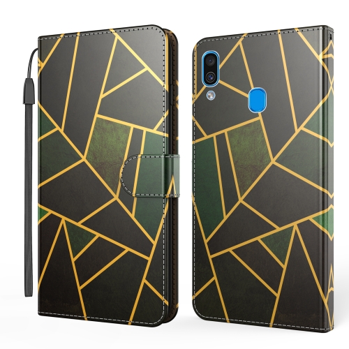 

For Samsung Galaxy A30 Marble Horizontal Flip TPU+PU Leather Case with Holder & Card Slots & Wallet & Photo Frame & Lanyard(Black Green)