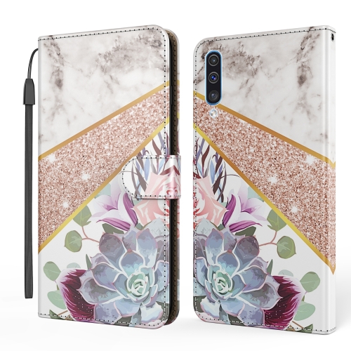 

For Samsung Galaxy A30s / A50s / A50 Marble Horizontal Flip TPU+PU Leather Case with Holder & Card Slots & Wallet & Photo Frame & Lanyard(Flower Texture)