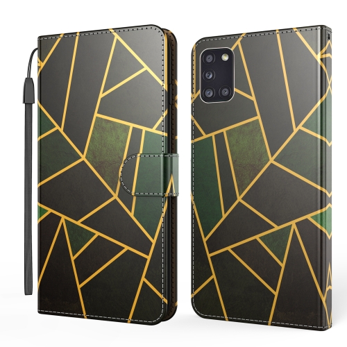 

For Samsung Galaxy A31 Marble Horizontal Flip TPU+PU Leather Case with Holder & Card Slots & Wallet & Photo Frame & Lanyard(Black Green)