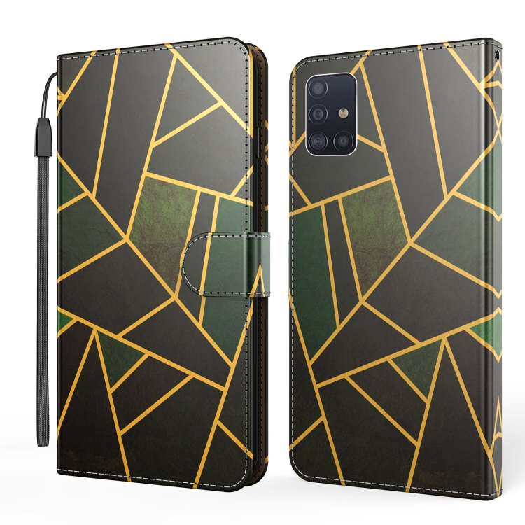 

For Samsung Galaxy A51 4G Marble Horizontal Flip TPU+PU Leather Case with Holder & Card Slots & Wallet & Photo Frame & Lanyard(Black Green)