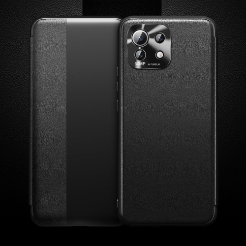 

For Xiaomi Mi 11 Lite Magnetic Side Window View Shockproof Horizontal Flip Leather Case(Black)
