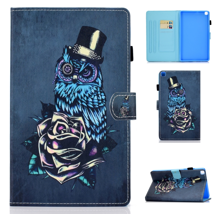 

For Samsung Galaxy Tab A7 Lite 8.7 inch (2021) SM-T220 / T225 Colored Drawing Stitching Horizontal Flip Leather Case with Holder & Card Slots(Owl)