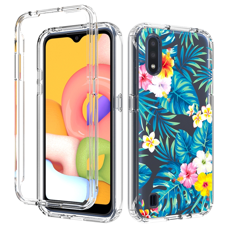 

For Samsung Galaxy A01 2 in 1 High Transparent Painted Shockproof PC + TPU Protective Case(Banana Leaf)