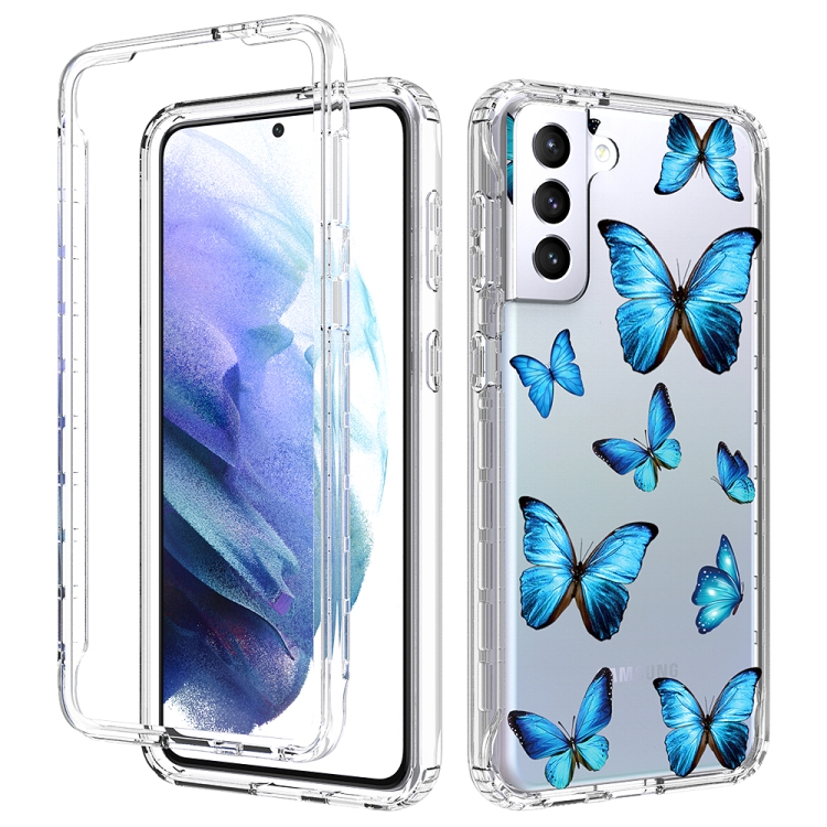 

For Samsung Galaxy S21+ 5G 2 in 1 High Transparent Painted Shockproof PC + TPU Protective Case(Blue Butterfly)