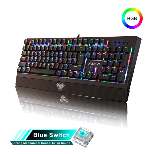 

AULA S2018 Wing Of Liberty 104 Keys USB RGB Light Wired Mechanical Gaming Keyboard, Blue Shaft(Black)