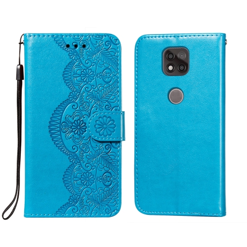 

For Motorola Moto G Power (2021) Flower Vine Embossing Pattern Horizontal Flip Leather Case with Card Slot & Holder & Wallet & Lanyard(Blue)