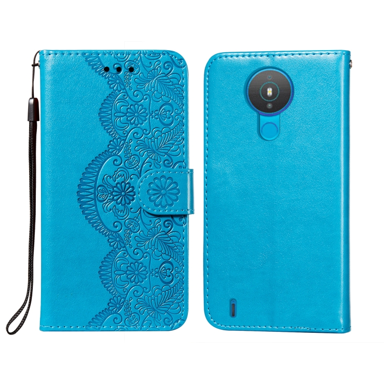 

For Nokia 1.4 Flower Vine Embossing Pattern Horizontal Flip Leather Case with Card Slot & Holder & Wallet & Lanyard(Blue)