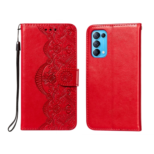 

For OPPO Find X3 Lite / Reno5 5G Flower Vine Embossing Pattern Horizontal Flip Leather Case with Card Slot & Holder & Wallet & Lanyard(Red)