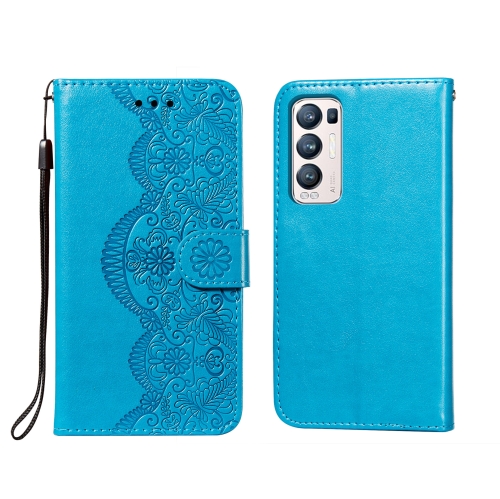 

For OPPO Find X3 Neo / Reno5 Pro Plus 5G Flower Vine Embossing Pattern Horizontal Flip Leather Case with Card Slot & Holder & Wallet & Lanyard(Blue)