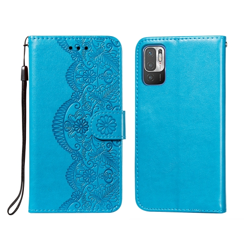 

For Xiaomi Redmi Note 10 5G Flower Vine Embossing Pattern Horizontal Flip Leather Case with Card Slot & Holder & Wallet & Lanyard(Blue)