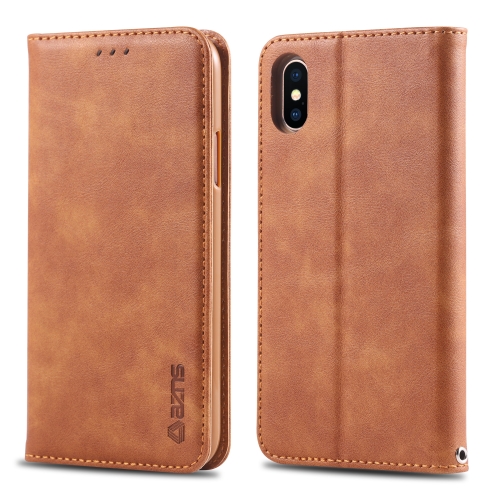 

For iPhone X / XS AZNS Retro Texture Magnetic Horizontal Flip PU Leather Case with Holder & Card Slots & Photo Frame(Yellow)