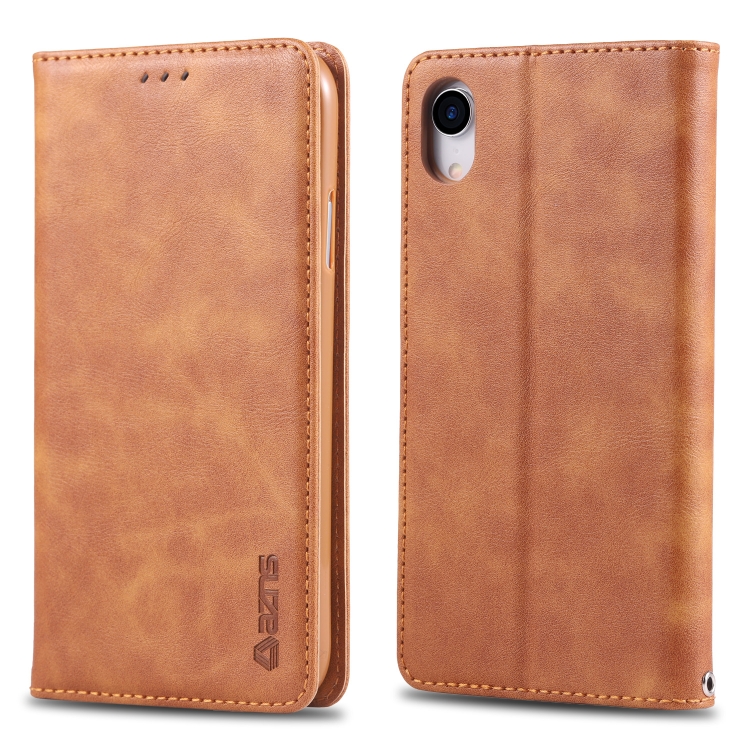 

For iPhone XR AZNS Retro Texture Magnetic Horizontal Flip PU Leather Case with Holder & Card Slots & Photo Frame(Yellow)