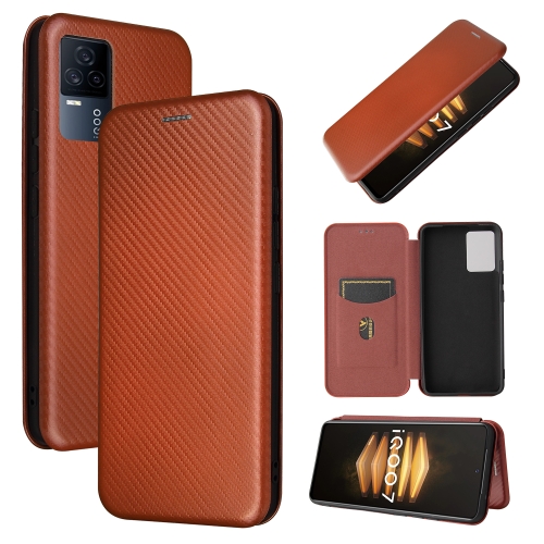 

For vivo iQOO 7 5G Carbon Fiber Texture Magnetic Horizontal Flip TPU + PC + PU Leather Case with Card Slot(Brown)