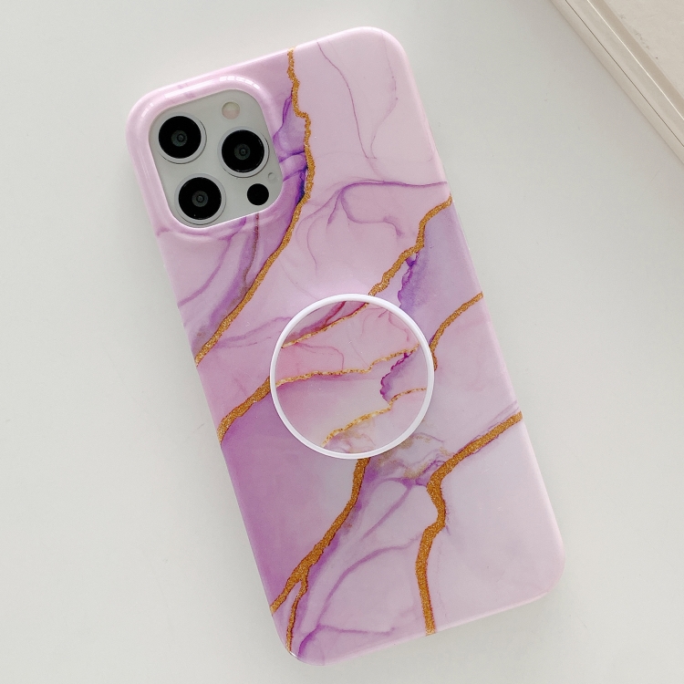 

Golden Powder Dream Color Marble Pattern TPU Protective Case with Foldable Stand For iPhone 11 Pro Max(Purple)