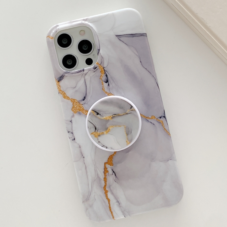 

Golden Powder Dream Color Marble Pattern TPU Protective Case with Foldable Stand For iPhone 11 Pro Max(Grey)