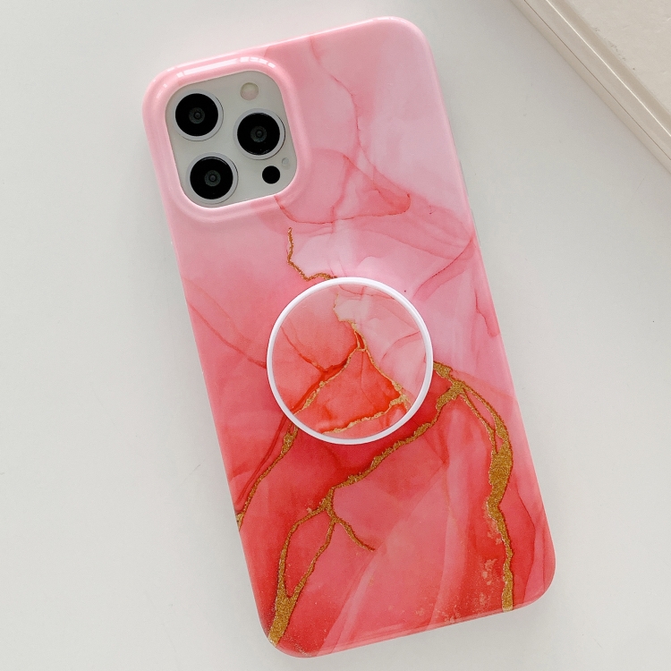 

Golden Powder Dream Color Marble Pattern TPU Protective Case with Foldable Stand For iPhone 12 / 12 Pro(Red)
