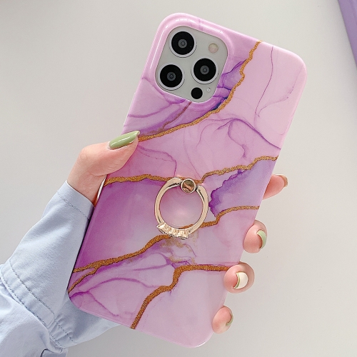 

Golden Powder Dream Color Marble Pattern TPU Protective Case with Ring Stand For iPhone 11(Purple)