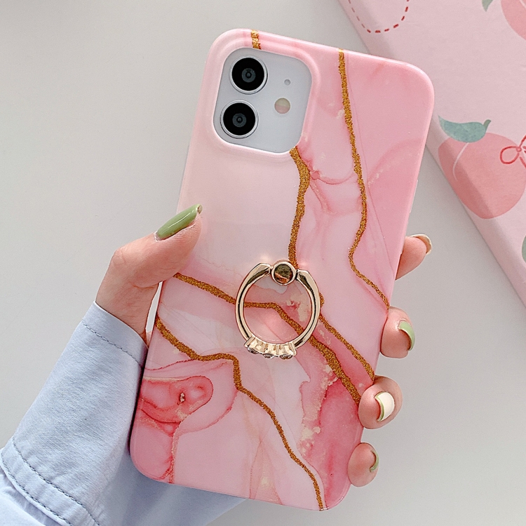 

Golden Powder Dream Color Marble Pattern TPU Protective Case with Ring Stand For iPhone 11 Pro(Pink)