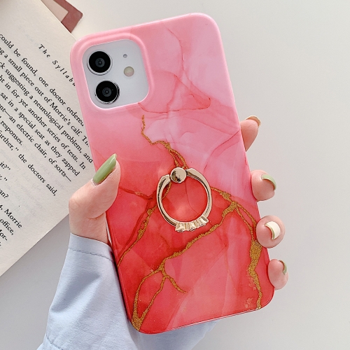 

Golden Powder Dream Color Marble Pattern TPU Protective Case with Ring Stand For iPhone 12 mini(Red)