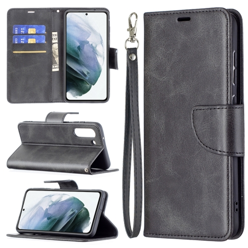 

For Samsung Galaxy S21 FE Retro Lambskin Texture Pure Color Horizontal Flip PU Leather Case with Holder & Card Slots & Wallet & Lanyard(Black)