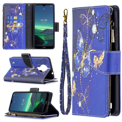 

For Nokia 1.4 Colored Drawing Pattern Zipper Horizontal Flip Leather Case with Holder & Card Slots & Wallet(Purple Butterfly)