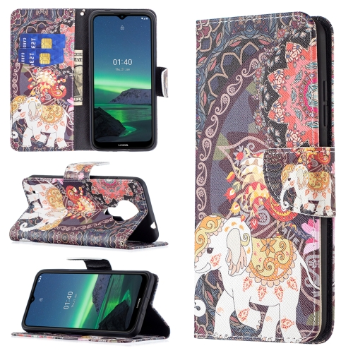 

For Nokia 1.4 Colored Drawing Pattern Horizontal Flip Leather Case with Holder & Card Slots & Wallet(Flowers Elephant)