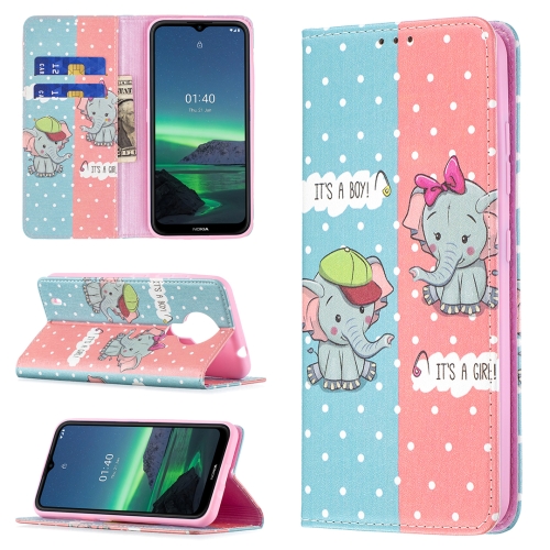 

For Nokia 1.4 Colored Drawing Pattern Invisible Magnetic Horizontal Flip PU Leather Case with Holder & Card Slots & Wallet(Elephant)