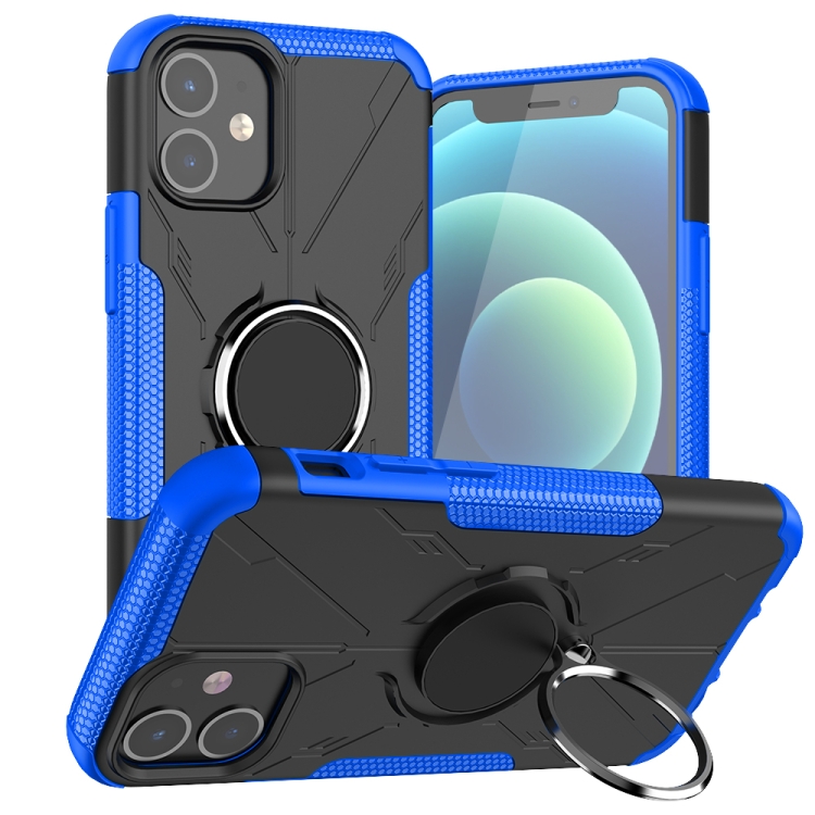 

Machine Armor Bear Shockproof PC + TPU Protective Case with Ring Holder For iPhone 12 mini(Blue)