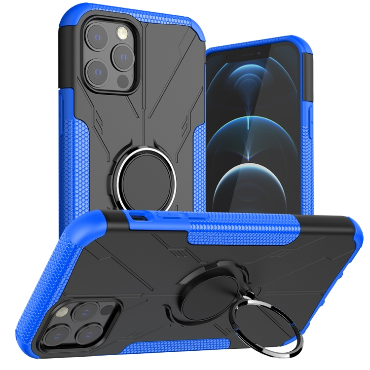 

Machine Armor Bear Shockproof PC + TPU Protective Case with Ring Holder For iPhone 12 / 12 Pro(Blue)