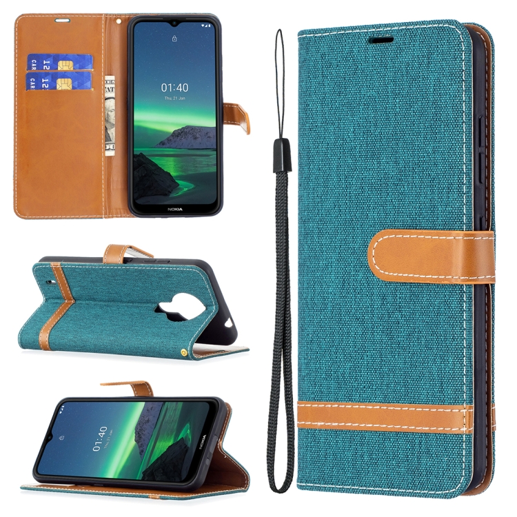 

For Nokia 1.4 Color Matching Denim Texture Horizontal Flip Leather Case with Holder & Card Slots & Wallet & Lanyard(Green)