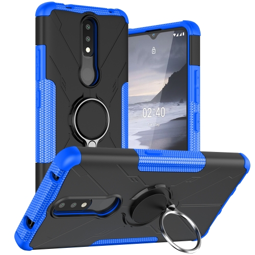 

For Nokia 2.4 Machine Armor Bear Shockproof PC + TPU Protective Case with Ring Holder(Blue)