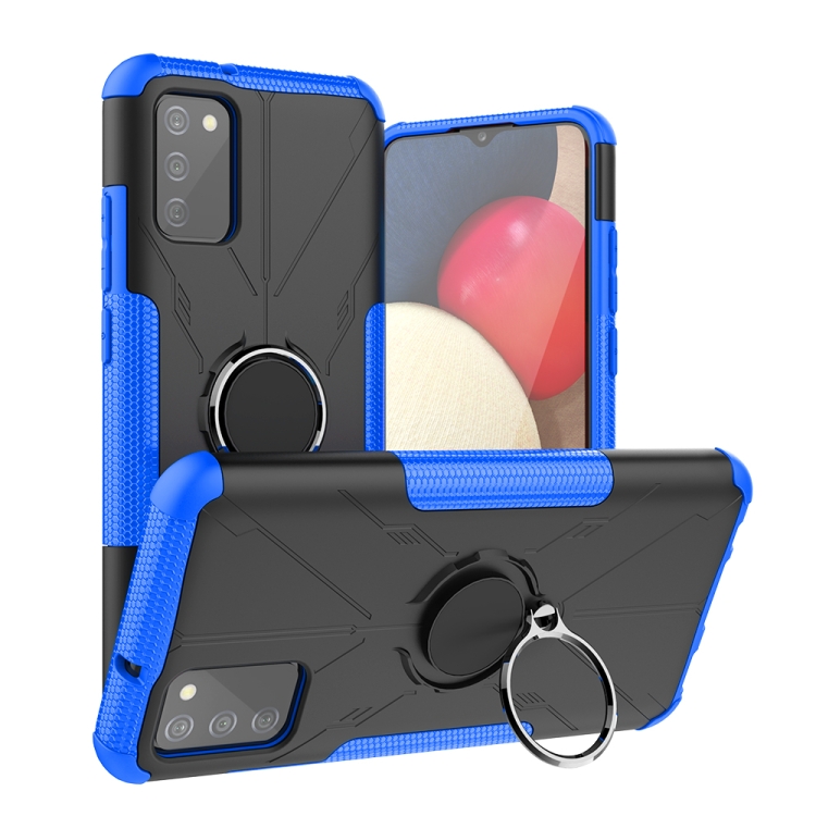 

For Samsung Galaxy A02s Machine Armor Bear Shockproof PC + TPU Protective Case with Ring Holder(Blue)