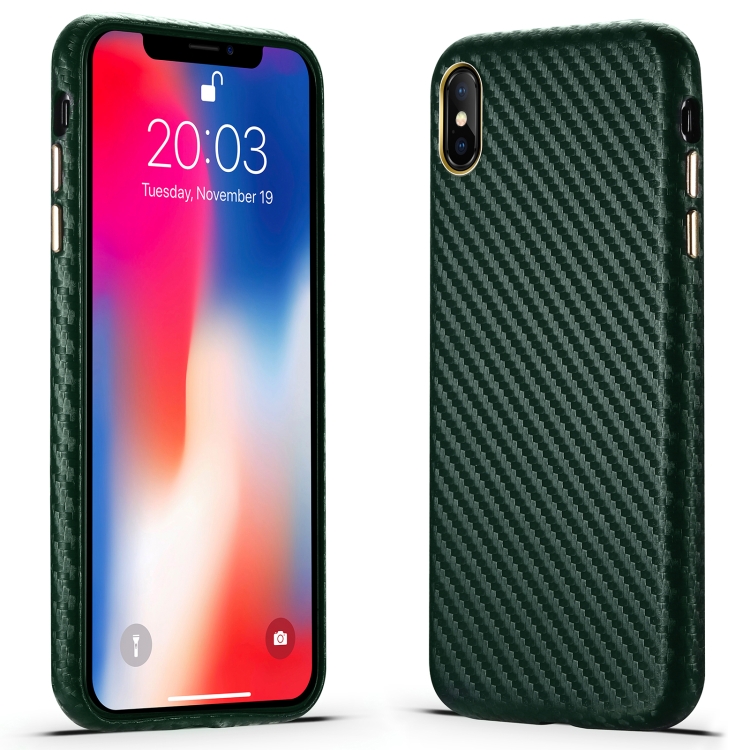 

Carbon Fiber Leather Texture Kevlar Anti-fall Phone Protective Case For iPhone XS / X(Green)