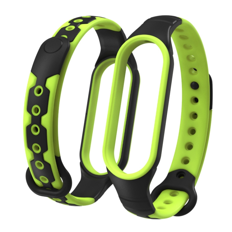 

For Xiaomi Mi Band 6 / Band 5 Two-color Silicone Breathable Replacement Watchbands(Black Green)