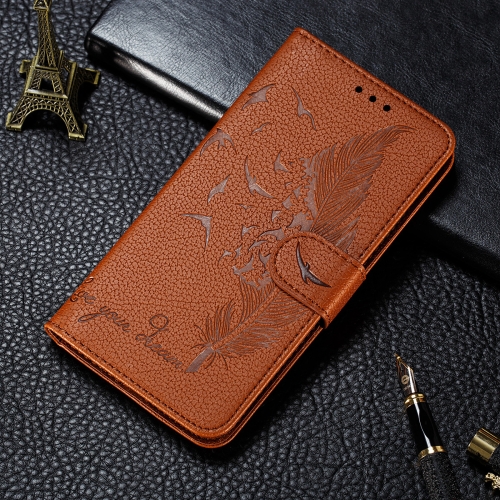 

For Samsung Galaxy A22 4G Litchi Texture Feather Embossing Pattern Horizontal Flip Leather Case with Holder & Card Slots & Wallet & Photo Frame & Lanyard(Brown)