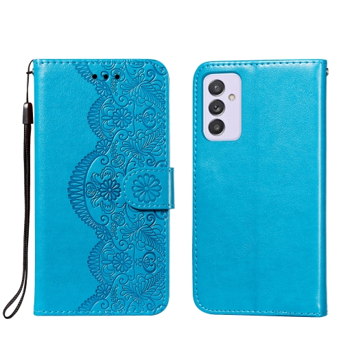 

For Samsung Galaxy A82 5G Flower Vine Embossing Pattern Horizontal Flip Leather Case with Card Slot & Holder & Wallet & Lanyard(Blue)