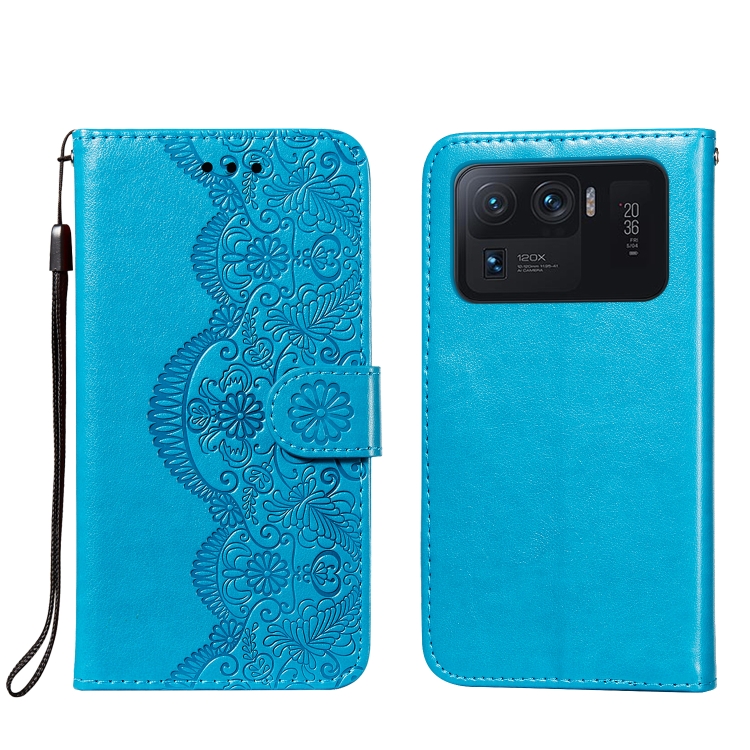 

For Xiaomi Mi 11 Ultra Flower Vine Embossing Pattern Horizontal Flip Leather Case with Card Slot & Holder & Wallet & Lanyard(Blue)