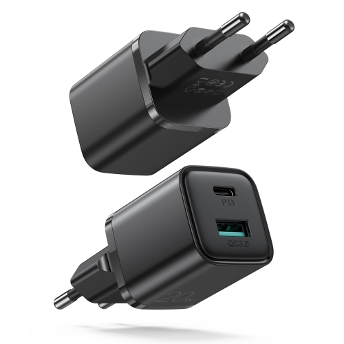 

JOYROOM L-QP207 Travel Series 20W PD USB-C / Type-C + QC3.0 USB Dual Ports Mini Fast Charger, EU Plug(Black)