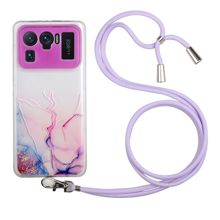 

For Xiaomi Mi 11 Ultra Hollow Marble Pattern TPU Shockproof Protective Case with Neck Strap Rope(Pink)