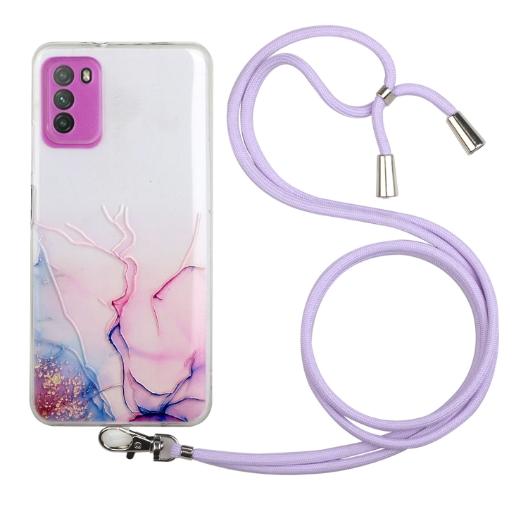 

For Xiaomi Poco M3 Hollow Marble Pattern TPU Shockproof Protective Case with Neck Strap Rope(Pink)