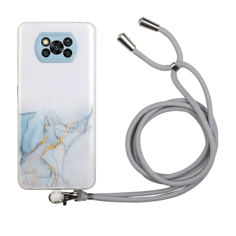 

For Xiaomi Poco X3 / X3 Pro / X3 NFC Hollow Marble Pattern TPU Shockproof Protective Case with Neck Strap Rope(Gray)